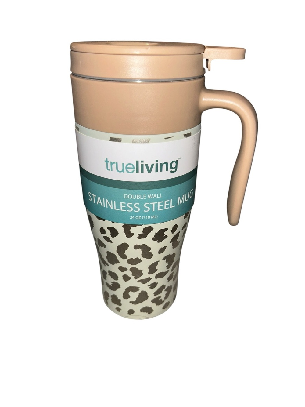 trueliving Beige Leopard Double Wall Stainless Steel Travel Mug